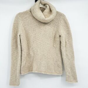Eileen Fisher Womens Oatmeal Wool Camel Hair Boucle Cowl Neck Sweater Size PL